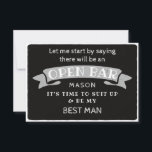Be My Best Man Card - Funny Open Bar<br><div class="desc">Pop the question with this humorous and charming flat card. Personalize the front with his name and the back with your own personal message. Simply edit the name and the message on the back, select a quantity of "1" and add to cart. Create personalized cards for the entire wedding party!...</div>