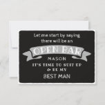 Be My Best Man Card - Funny Open Bar<br><div class="desc">Pop the question with this humorous and charming flat card. Personalize the front with his name and the back with your own personal message. Simply edit the name and the message on the back, select a quantity of "1" and add to cart. Create personalized cards for the entire wedding party!...</div>