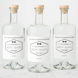 Be My Best Man Proposal Black Modern Wedding  Liquor Bottle Label