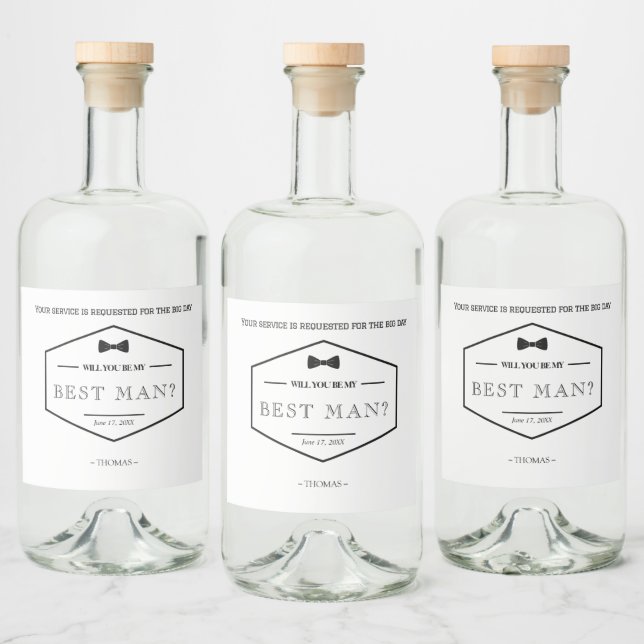 Be My Best Man Proposal Black Modern Wedding  Liquor Bottle Label (Bottles)