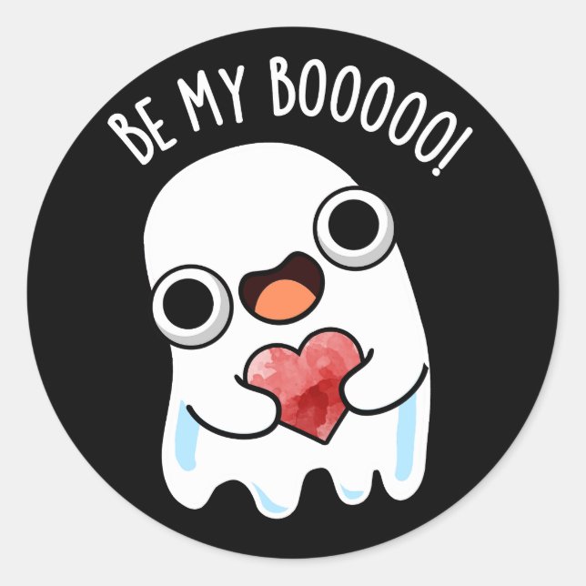 Be My Boo Funny Ghost Pun Dark BG Classic Round Sticker (Front)