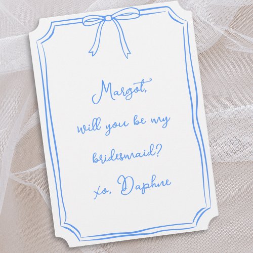 Be my bridesmaid Blue Chic Coquette Bow Proposal Invitation