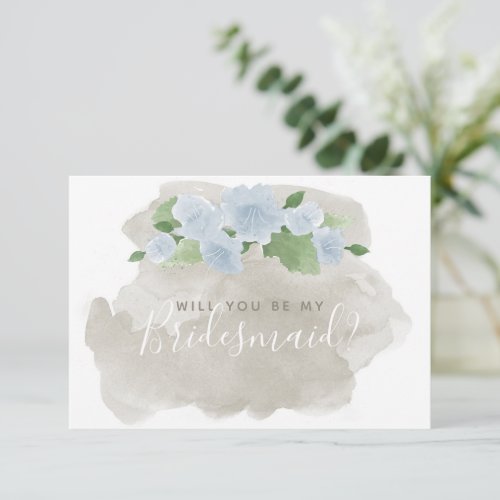 Be My Bridesmaid Blue Watercolor Floral Notecard