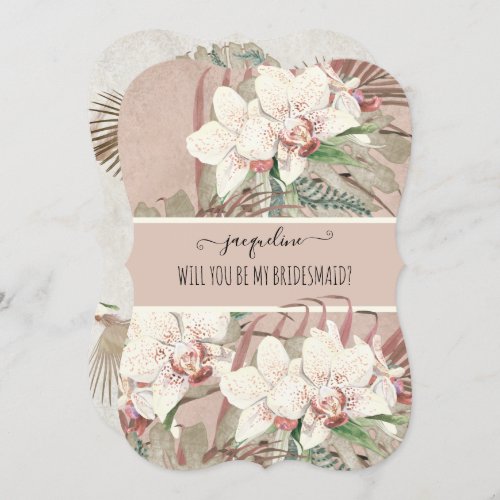 Be my Bridesmaid Blush Pink Tropical Orchid Floral Invitation