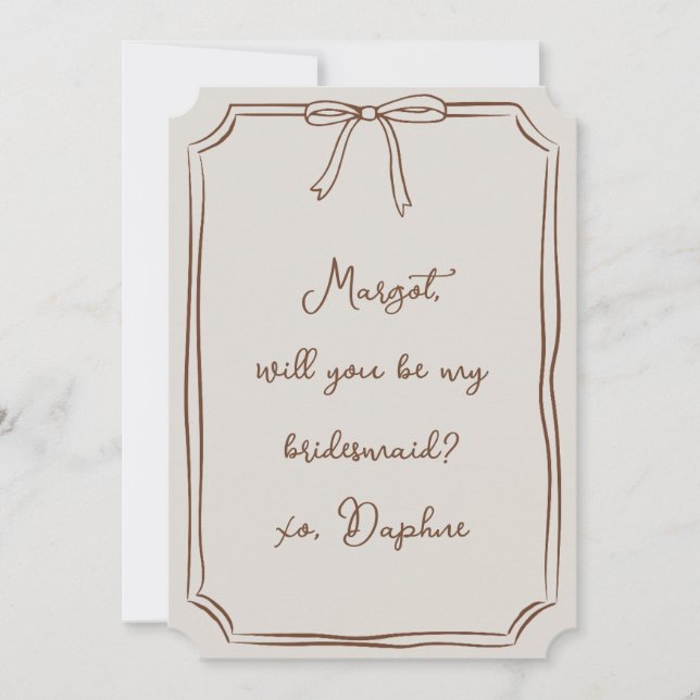 Be my bridesmaid? Brown and Taupe Neutral Invitation (Front)