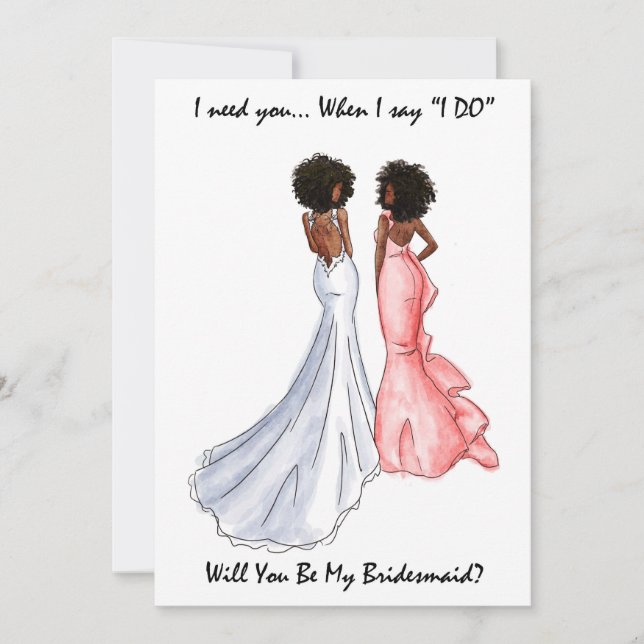 Be My Bridesmaid Card- African American - Afro Invitation (Front)