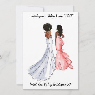Be My Bridesmaid Card- African American - Afro Invitation
