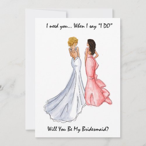 Be My Bridesmaid Card_ Blonde_Brunette Invitation