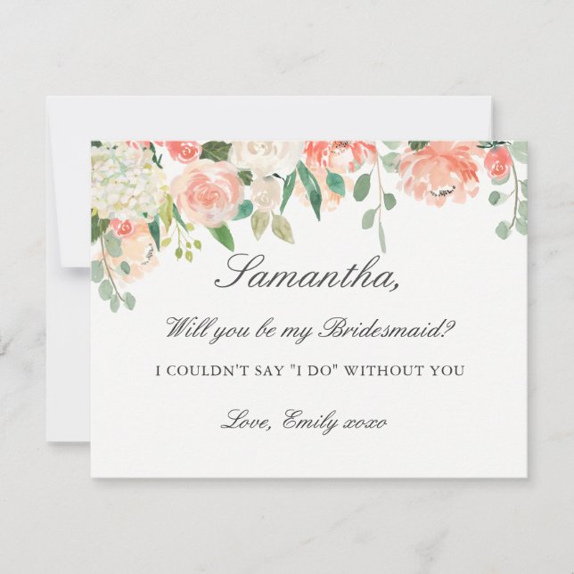 Be My Bridesmaid Card Peach Floral (Front)