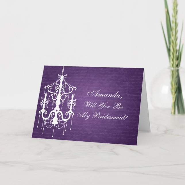 Be My Bridesmaid Chandelier Purple Invitation (Front)