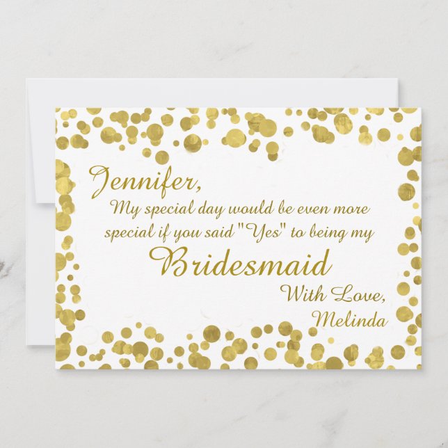Be My Bridesmaid | Confetti Celebration Gold Invitation (Front)