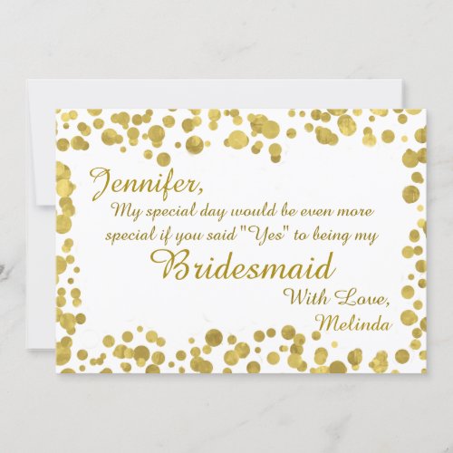 Be My Bridesmaid  Confetti Celebration Gold Invitation