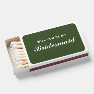 Be My Bridesmaid Dark Green Script Wedding Matchboxes