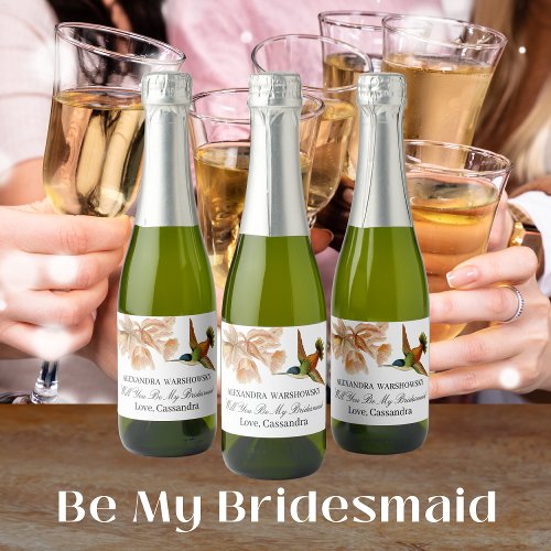 Be My bridesmaid Elegant Hummingbird Watercolor W Sparkling Wine Label