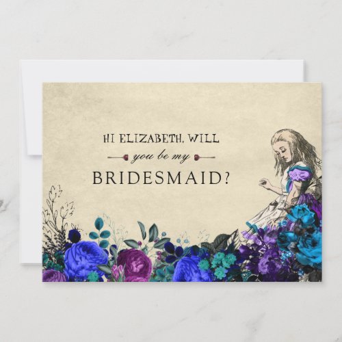 Be My Bridesmaid Floral Dark Alice in Wonderland Invitation