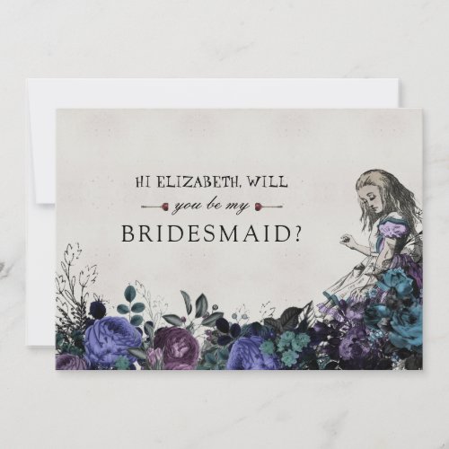 Be My Bridesmaid Floral Gray Alice in Wonderland Invitation
