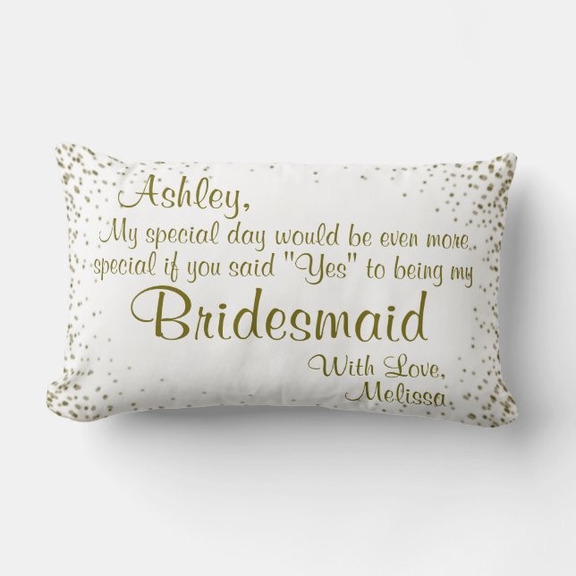 Be My Bridesmaid | Gold Confetti Coffee Mug Lumbar Pillow (Front)