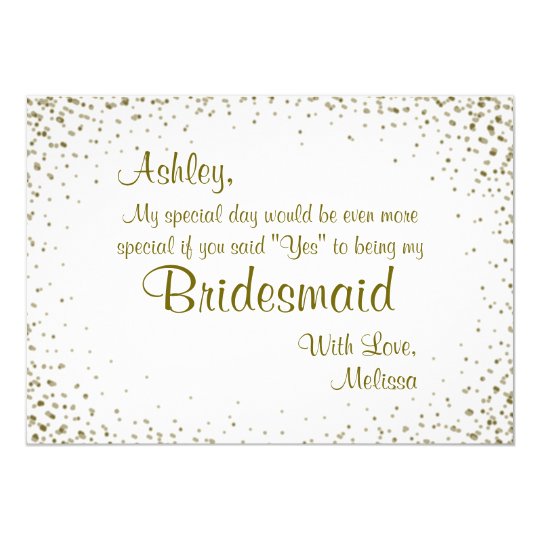 Be My Bridesmaid Gold Confetti Invitation Zazzle Com
