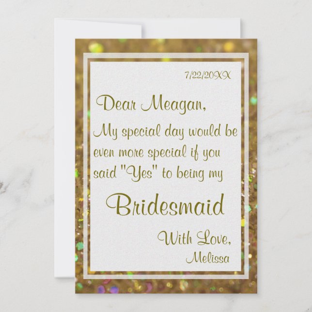 Be My Bridesmaid | Gold Glitter Glam Invitation (Front)