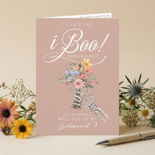 Be My Bridesmaid? Gothic Skeleton Boho Wildflowers Card