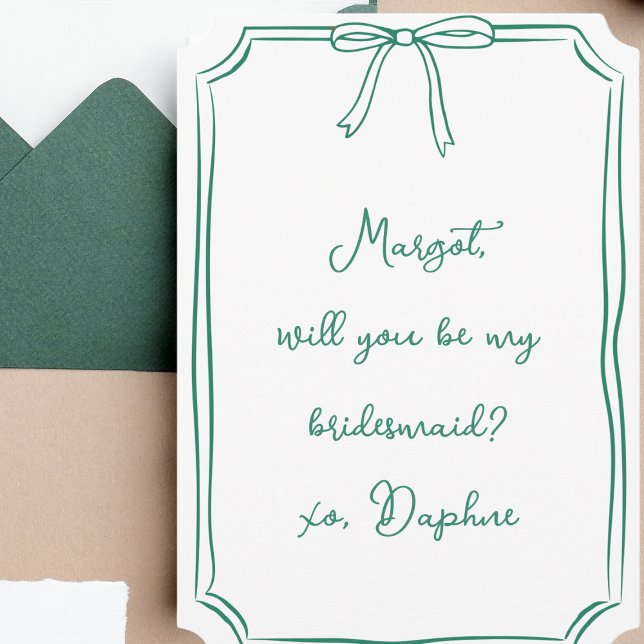 Be my bridesmaid? Green Coquette Bow Proposal Invitation (Creator Uploaded)