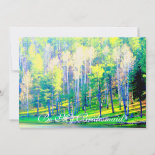 Be my bridesmaid green forest invitation
