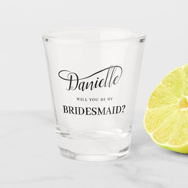 Be My Bridesmaid Handwritten Swash Calligraphy Shot Glass (Front)