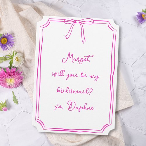 Be my bridesmaid Hot Pink Coquette Bow Proposal Invitation