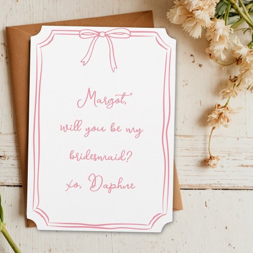 Be my bridesmaid Light Pink Coquette Bow Proposal Invitation