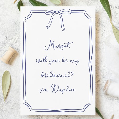 Be my bridesmaid? Navy Blue Coquette Bow Proposal