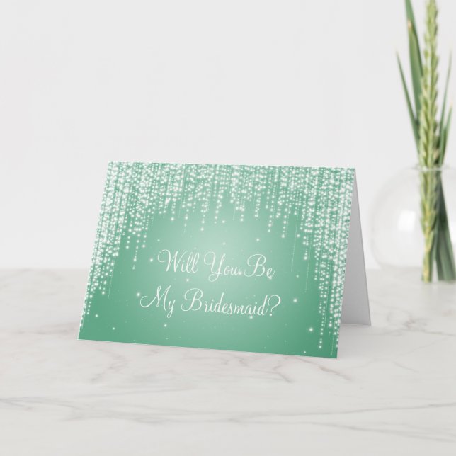 Be My Bridesmaid Night Dazzle Mint Green Invitation (Front)
