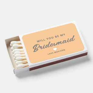 Be My Bridesmaid Orange Peach Heart Personalized Matchboxes