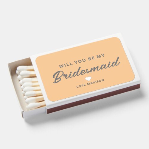 Be My Bridesmaid Orange Peach Heart Personalized  Matchboxes