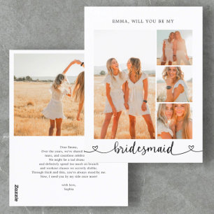 Be My Bridesmaid Photo Collage Heart Calligraphy Postcard