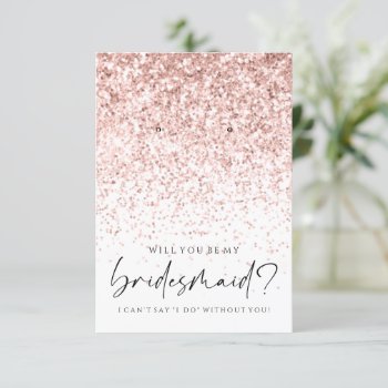 Be My Bridesmaid Pink Glitter Earring Holder Thank You Card by Evented at Zazzle
