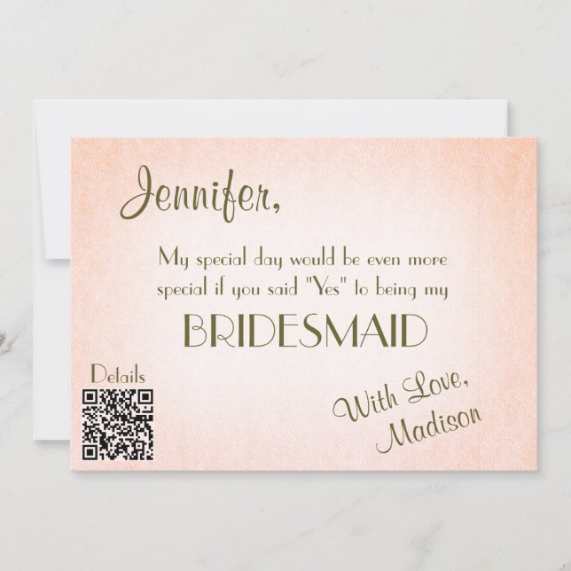 Be My Bridesmaid | Pretty Blush QR Invitation (Front)