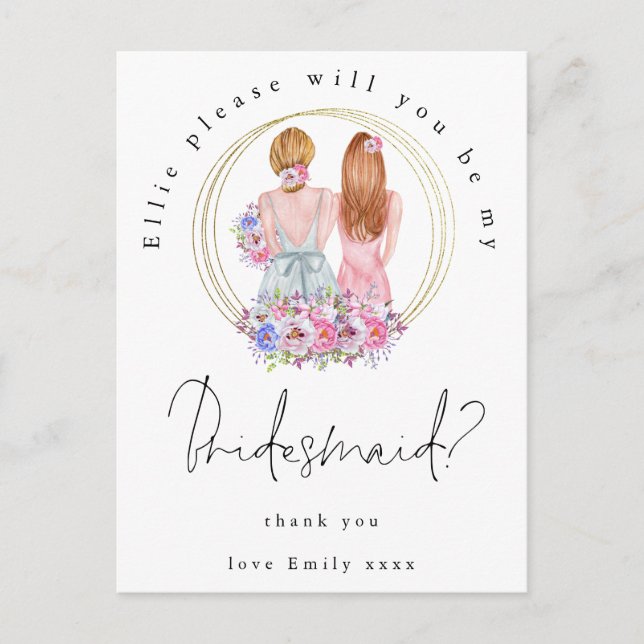 Be My Bridesmaid Request Fair Haired Girls Invitation Postcard (Front)
