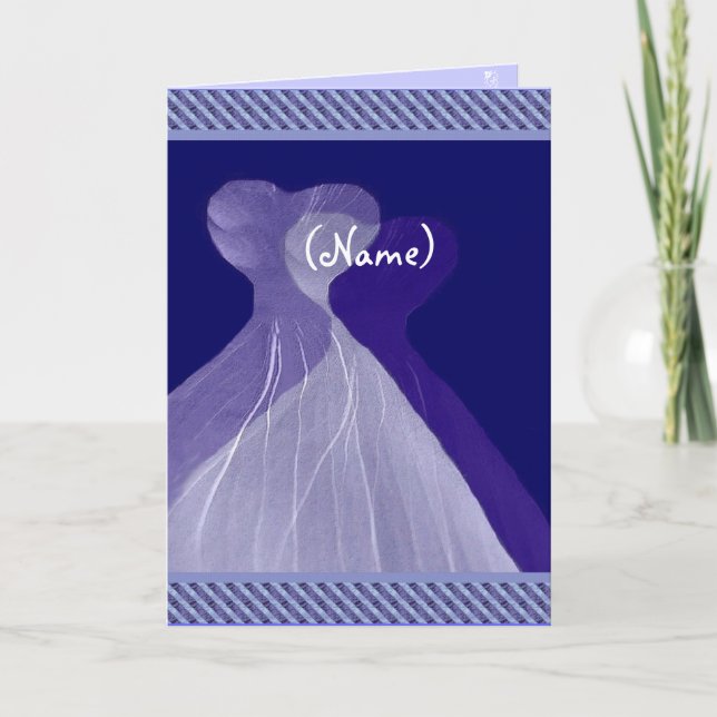 Be My Bridesmaid Royal Blue Theme Flowing Gown Invitation (Front)