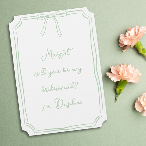 Be my bridesmaid Sage Green Coquette Bow Proposal Invitation