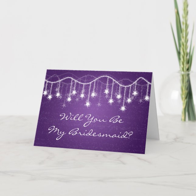 Be My Bridesmaid Shimmering Stars Purple Invitation (Front)