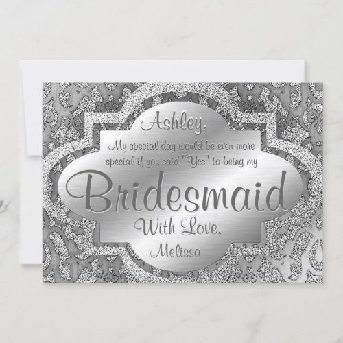 Be My Bridesmaid  Silver Damask Invitation