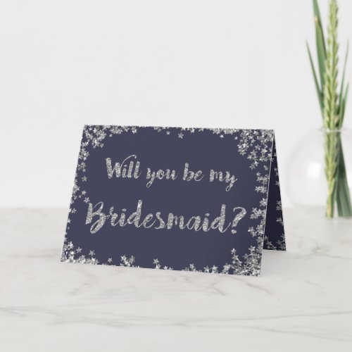 Be My Bridesmaid Silver Glitter Personalized Card
