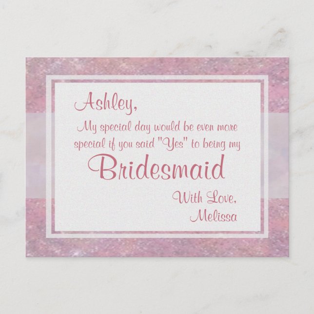 Be My Bridesmaid | Soft Pink Invitation Postcard (Front)
