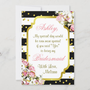 Be My Bridesmaid Stripes, Confetti, Roses Invitation
