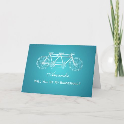 Be My Bridesmaid Tandem Bike Turquoise Invitation