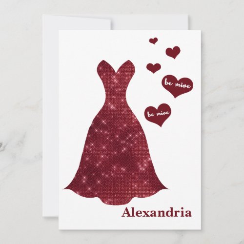 Be My Bridesmaid Valentine Burgundy Dress Sparkle Holiday Card