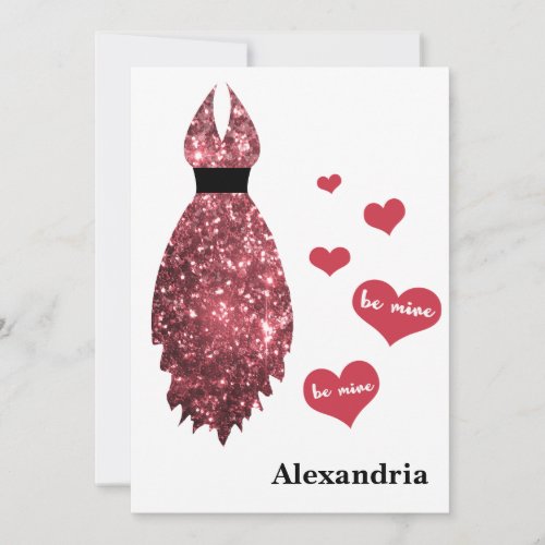 Be My Bridesmaid Valentine Pink Glitter Dress Holiday Card