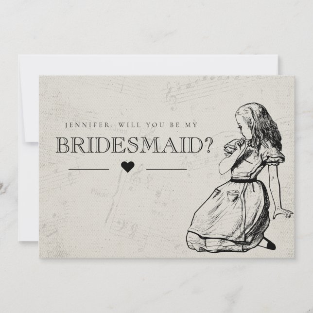 Be My Bridesmaid Vintage Alice in Wonderland Invitation (Front)