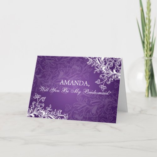 Be My Bridesmaid Vintage Swirls  Purple Invitation
