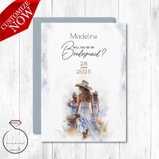 Be my Bridesmaid Watercolor Rustic Cowboy Wedding Invitation